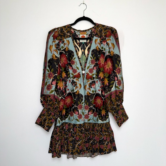 FARM Rio Flowing Beauty Mini Dress, Light Blue/Black/Red, NWT 🇧🇷 - Picture 8 of 16